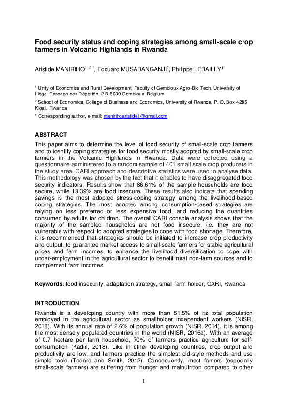 (PDF) Food security status and coping strategies among small-scale crop ...