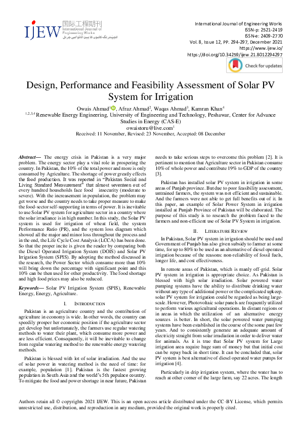 (PDF) Design, Performance and Feasibility Assessment of Solar PV System ...
