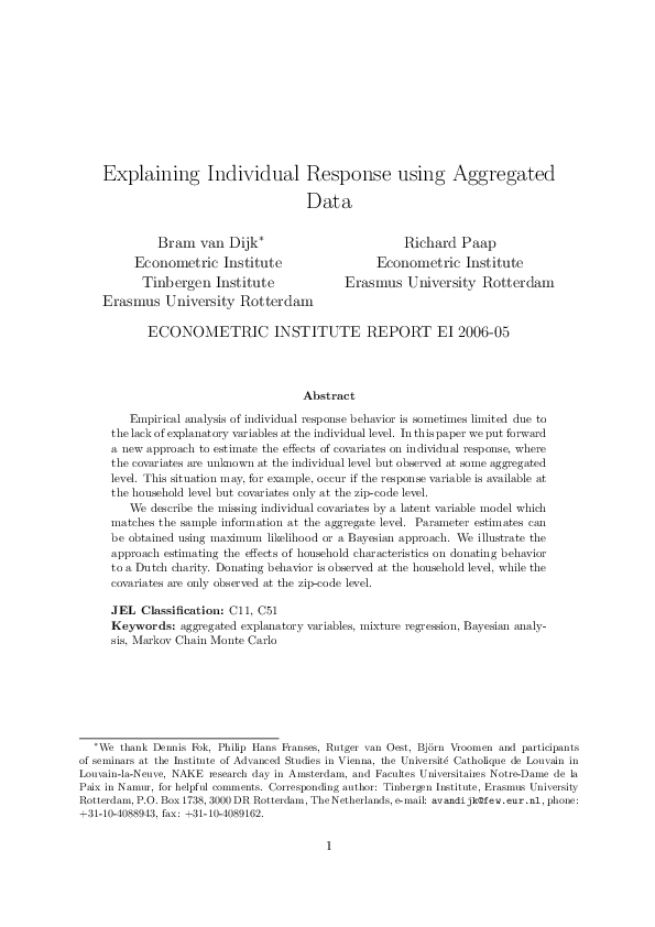 (PDF) Explaining individual response using aggregated data
