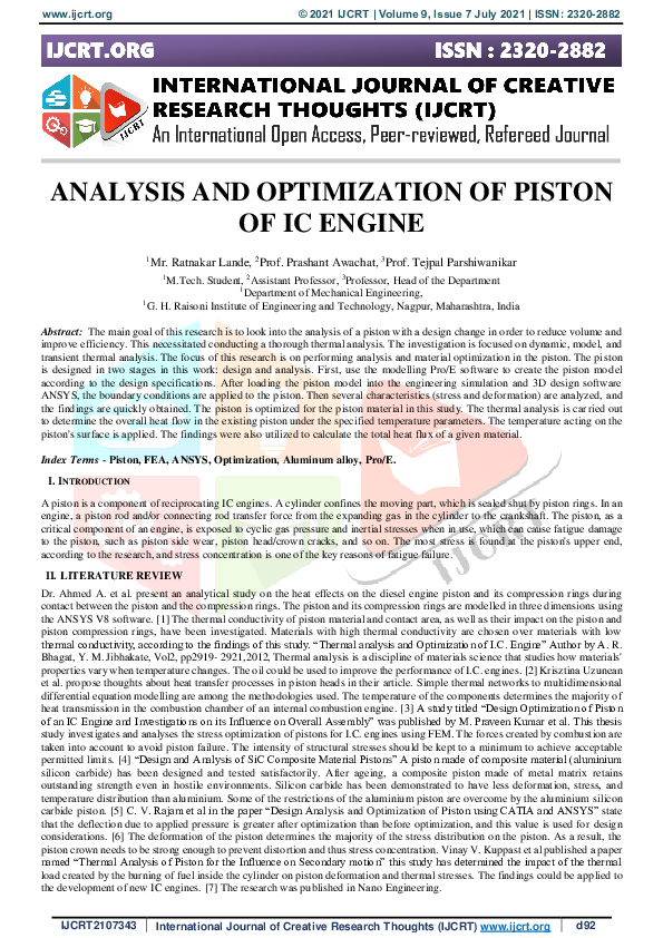 (PDF) Analysis and Optimization of Piston of Ic Engine