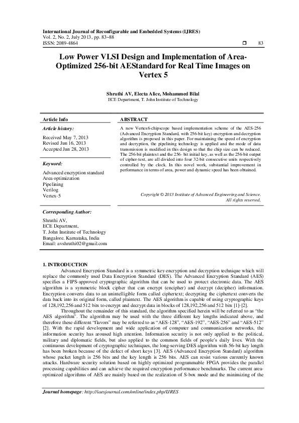 (PDF) Low Power VLSI Design and Implementation of Area-Optimized 256 ...
