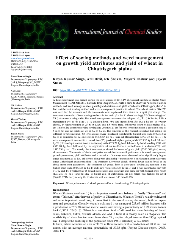 (PDF) Effect of sowing methods and weed management on growth yield ...