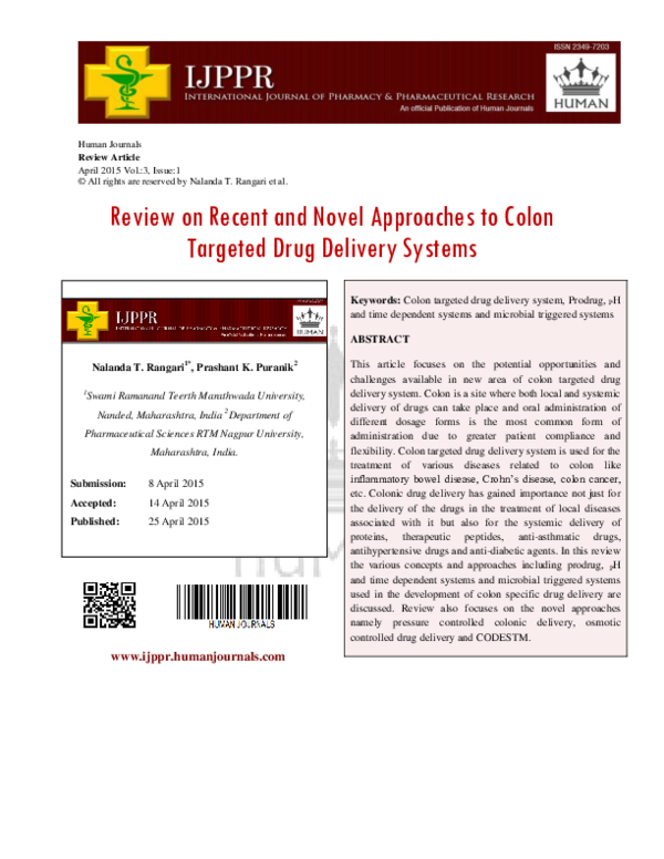 (PDF) Review on Recent and Novel Approaches to Colon Targeted Drug ...