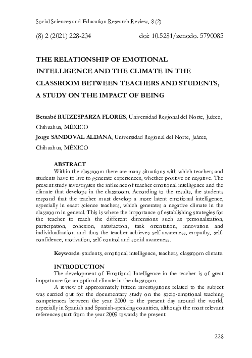 (PDF) The Relationship of Emotional Intelligence and the Climate in the ...