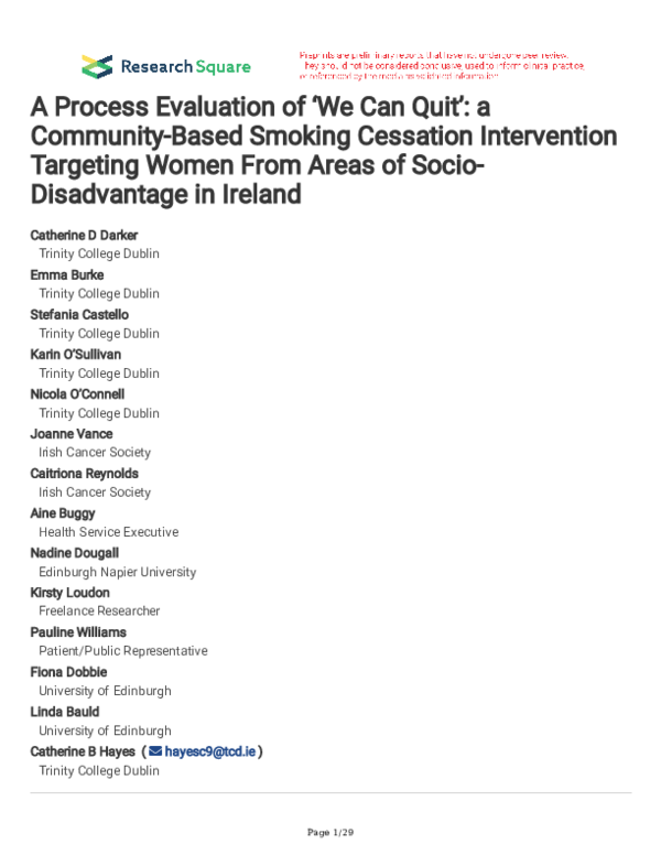 (PDF) A Process Evaluation of ‘We Can Quit’ a CommunityBased Smoking