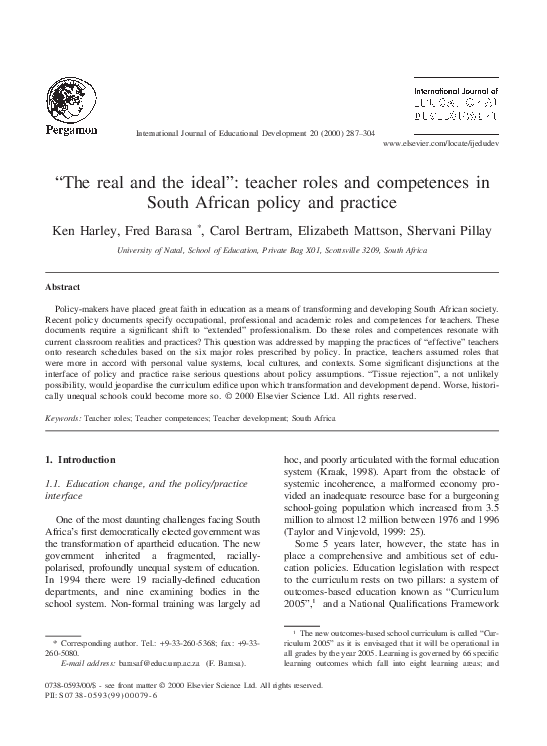 (PDF) “The real and the ideal”: teacher roles and competences in South ...