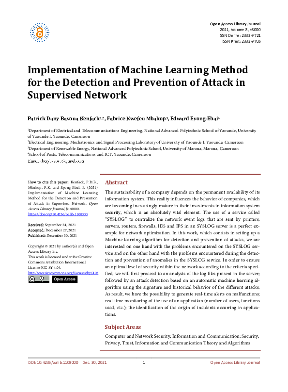 (PDF) Implementation of Machine Learning Method for the Detection and ...