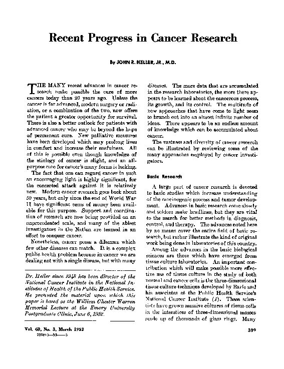 (PDF) Recent Progress in Cancer Research