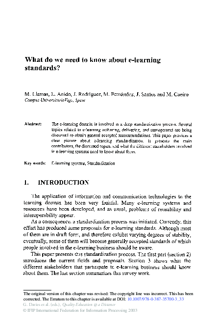 (PDF) What do we need to know about e-learning standards?