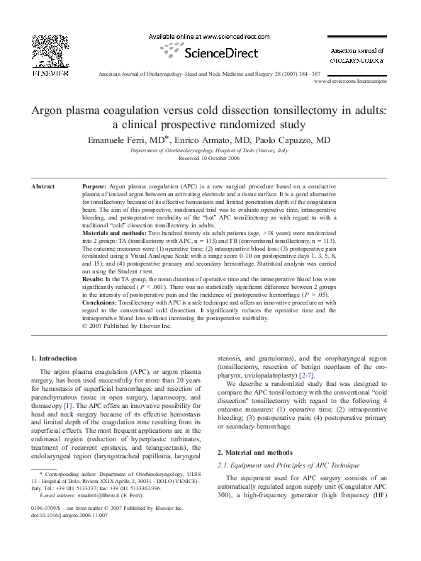 (PDF) Argon plasma coagulation versus cold dissection in pediatric ...