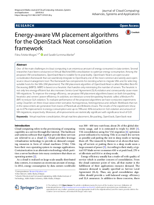 (PDF) Energy-aware VM placement algorithms for the OpenStack Neat ...