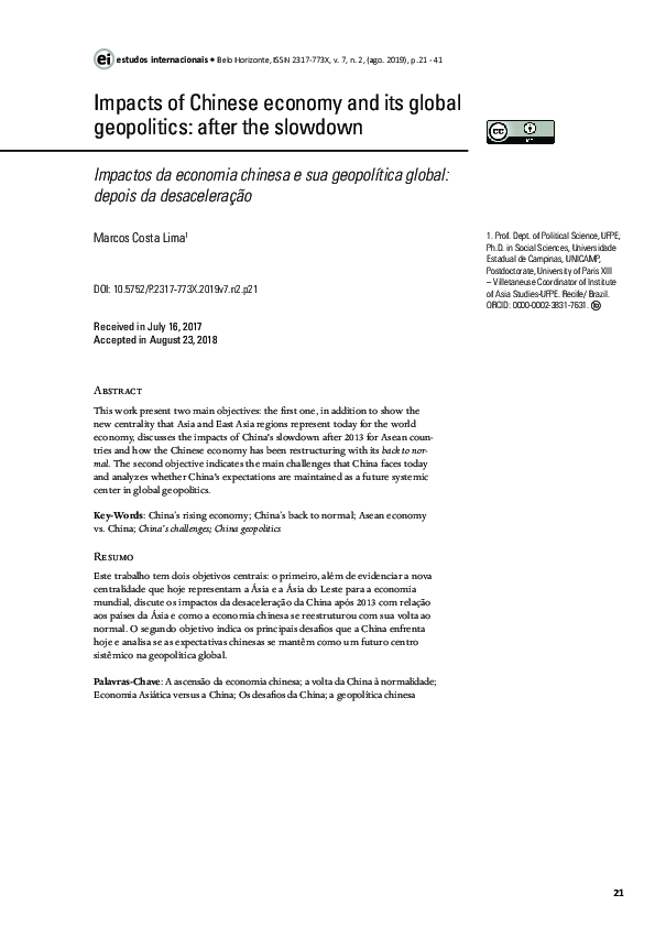 (PDF) Impacts of Chinese economy and its global geopolitics: after the ...