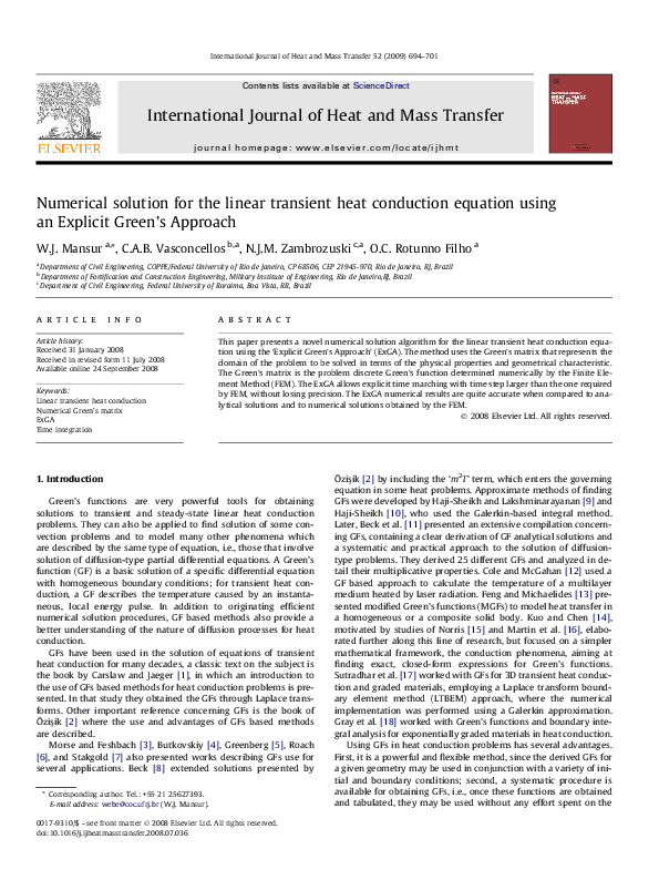 (PDF) Numerical solution for the linear transient heat conduction ...