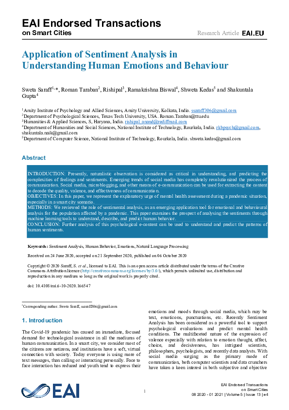 (PDF) Application of Sentiment Analysis in Understanding Human Emotions ...