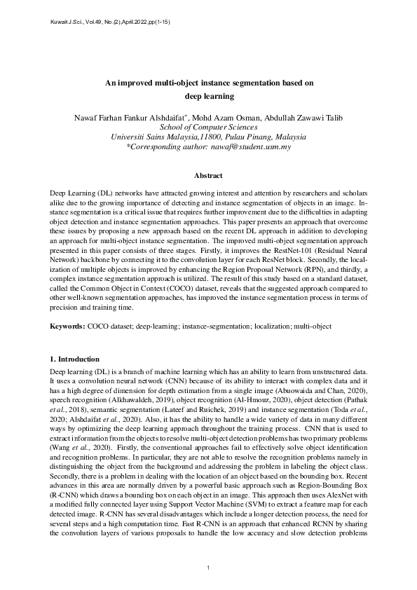 (PDF) An Improved Multi-Object Instance Segmentation Based on Deep Learning