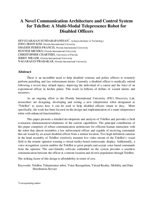 (PDF) A Novel Communication Architecture and Control System for TeleBot ...