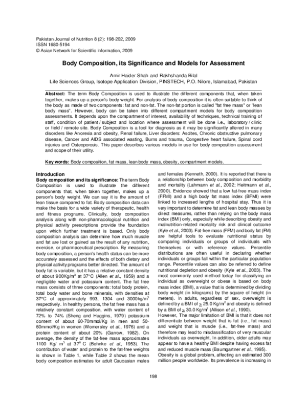 (PDF) Body Composition, its Significance and Models for Assessment
