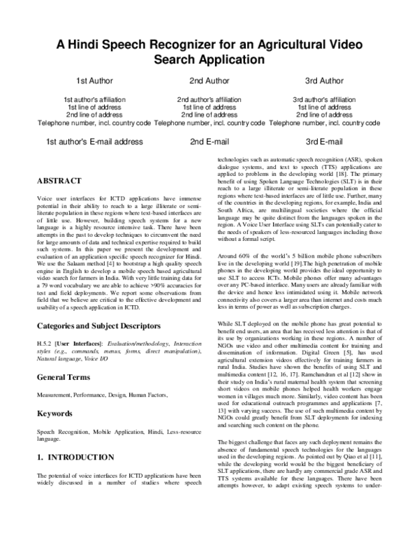 (PDF) A Hindi speech recognizer for an agricultural video search ...