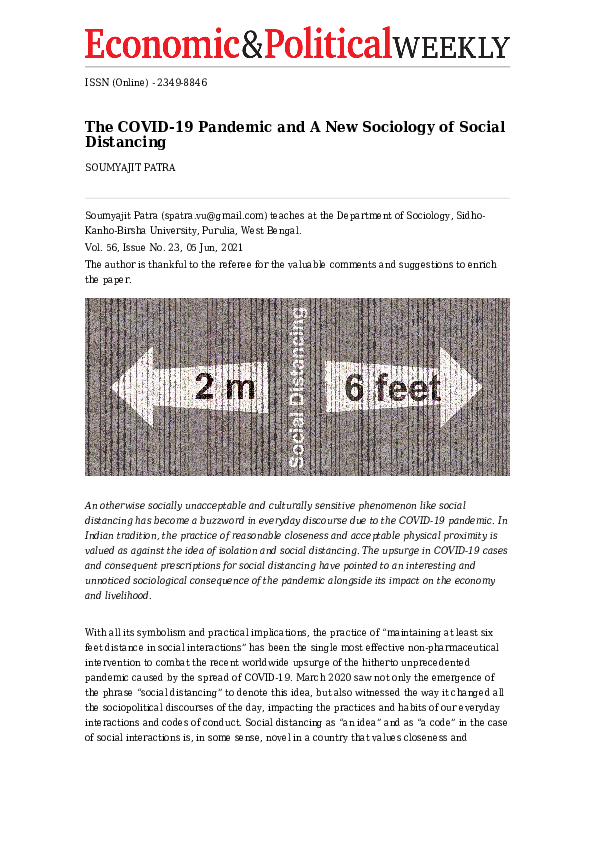 (PDF) The covid-19 pandemic and a new sociology of social distancing