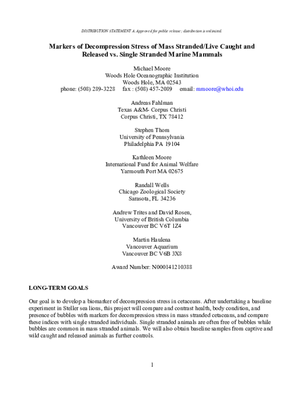 (PDF) Markers of Stress of Mass Stranded/Live Caught and