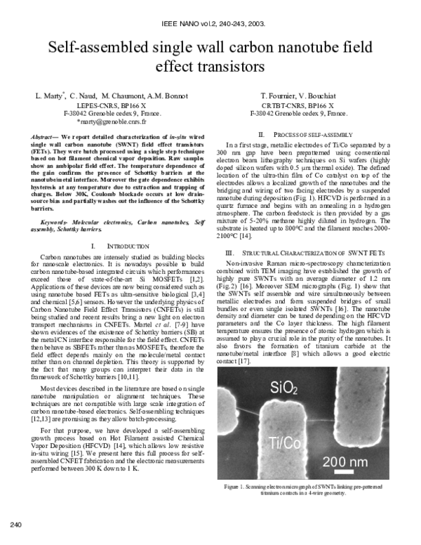 (PDF) Self-assembled single wall carbon nanotube field effect ...