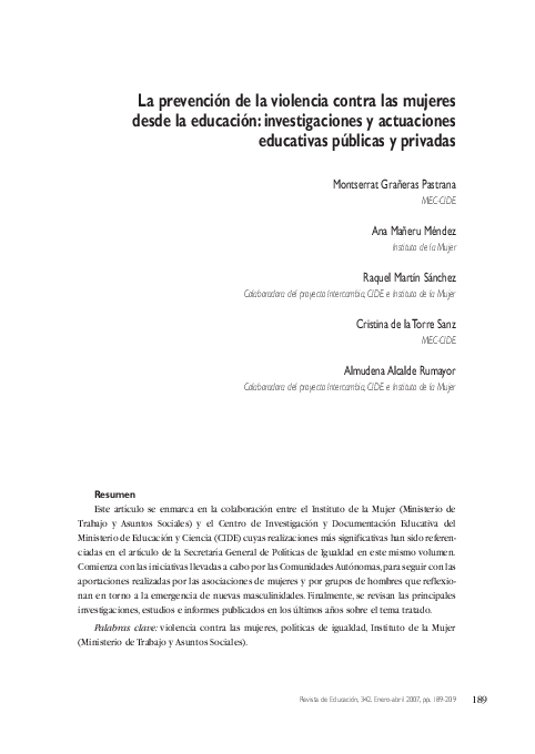 (PDF) La prevención de la violencia contra las mujeres desde la ...