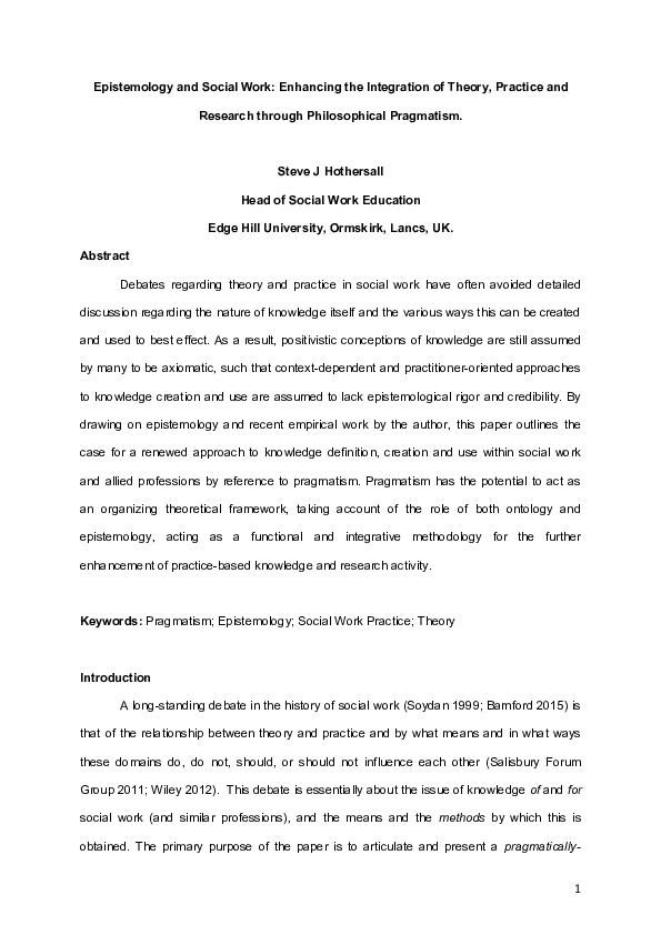 (DOC) Epistemology and social work: enhancing the integration of theory ...