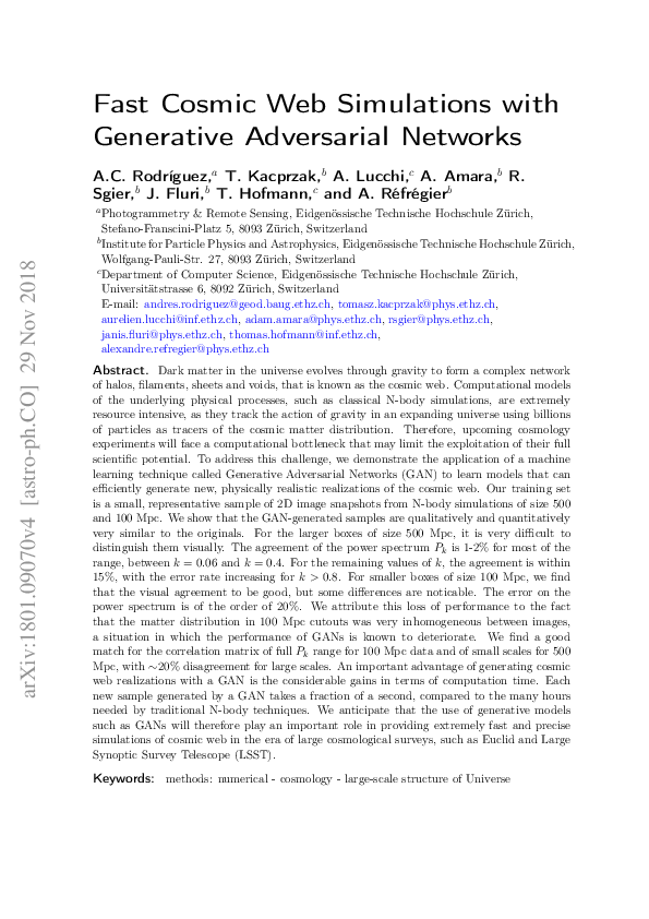 (PDF) Fast cosmic web simulations with generative adversarial networks