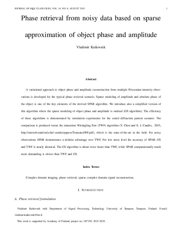 (PDF) Phase retrieval from noisy data based on sparse approximation of ...