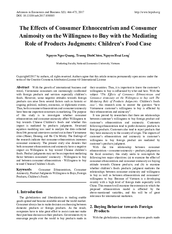 (PDF) The Effects of Consumer Ethnocentrism and Consumer Animosity on ...