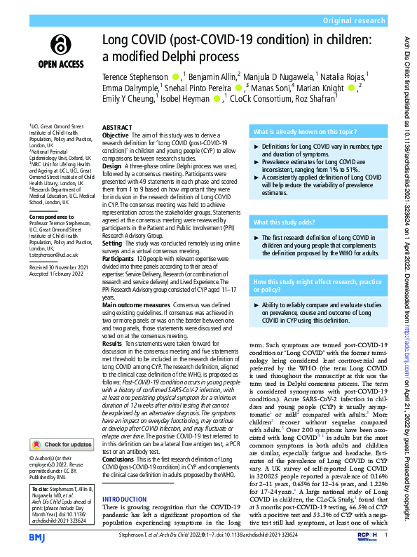 (PDF) Long COVID (post-COVID-19 condition) in children: a modified ...