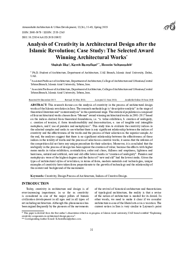 (PDF) Analysis of Creativity in Architectural Design after the Islamic ...