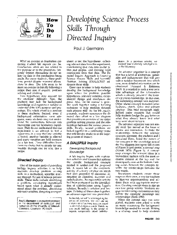 (PDF) Developing Science Process Skills through Directed Inquiry
