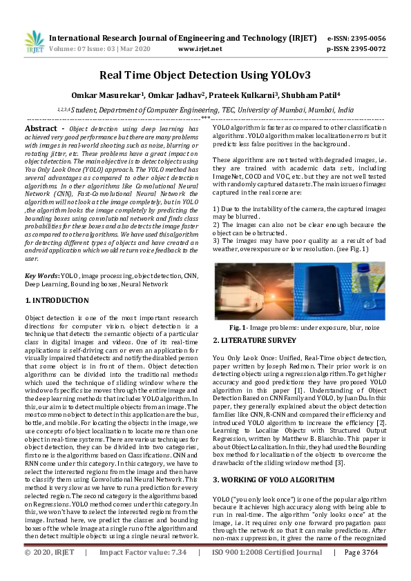 (PDF) Real Time Object Detection Using YOLOv3