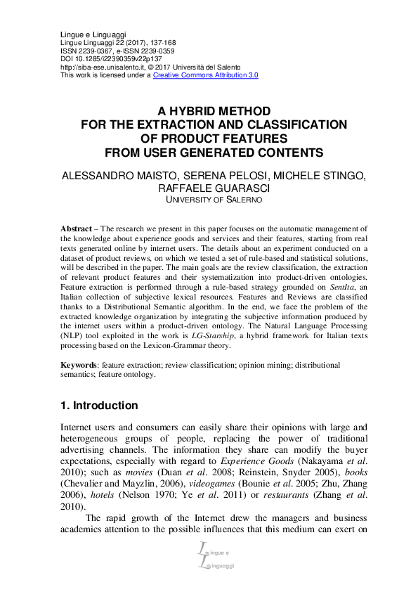 (PDF) A hybrid method for the extraction and classification of product ...