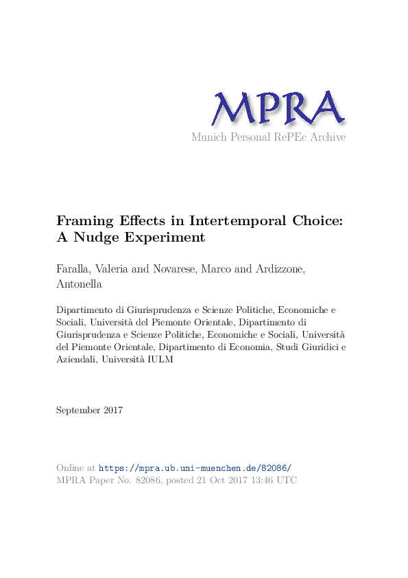 (PDF) Framing Effects in Intertemporal Choice: A Nudge Experiment