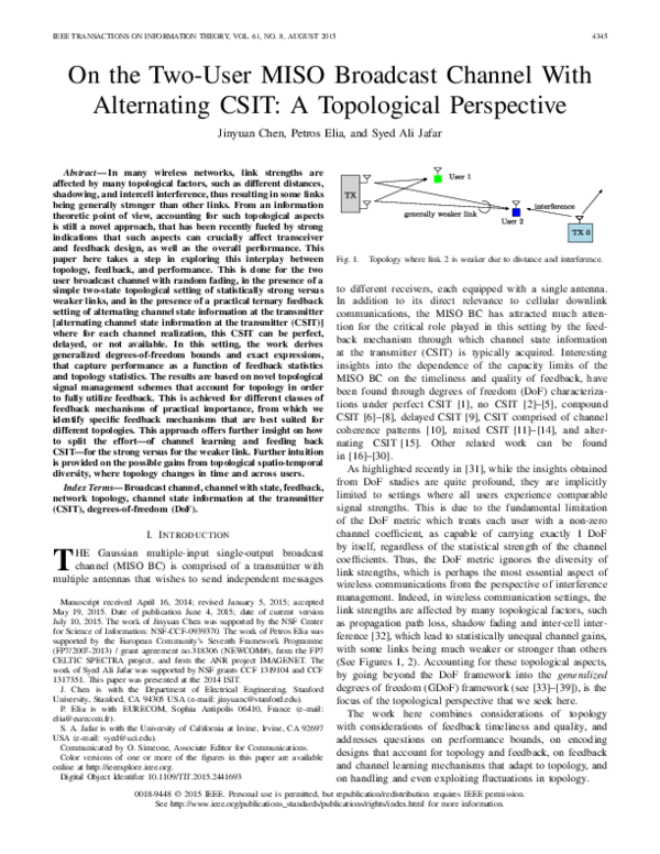 (PDF) On the Two-User MISO Broadcast Channel With Alternating CSIT: A ...