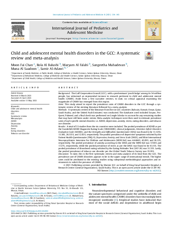 (PDF) Child and adolescent mental health disorders in the GCC: A ...