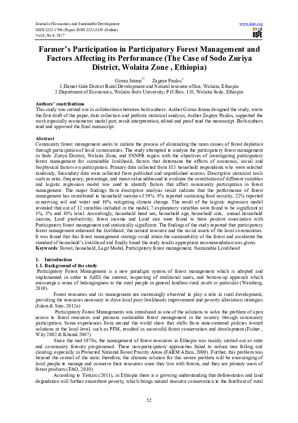 (PDF) Farmer’s Participation in Participatory Forest Management and ...