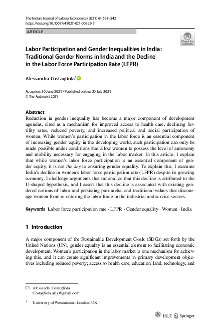 (PDF) Labor Participation and Gender Inequalities in India: Traditional ...