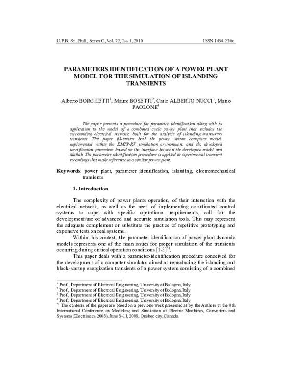 (PDF) Parameters identification of a power plant model for the ...