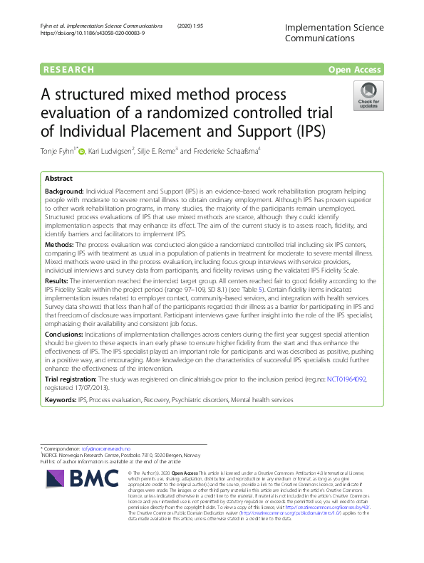 (PDF) A structured mixed method process evaluation of a randomized ...