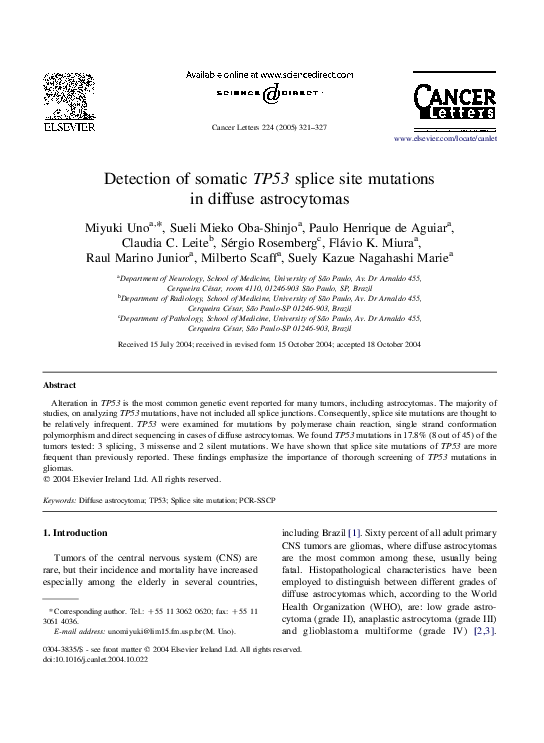 (PDF) Detection of somatic TP53 splice site mutations in diffuse ...