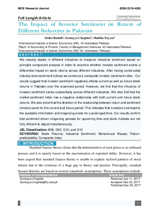 (PDF) The Impact of Investor Sentiment on Return of Different ...