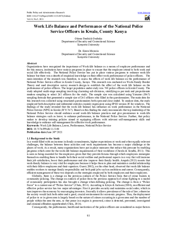 (PDF) Work Life Balance and Performance of the National Police Service ...