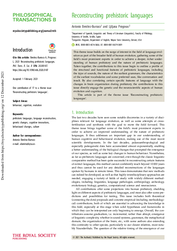 (PDF) Reconstructing prehistoric languages
