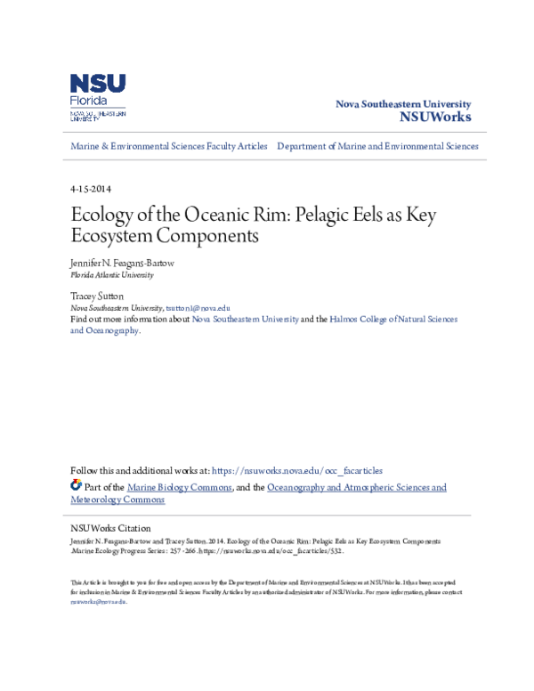 (PDF) Ecology of the oceanic rim: pelagic eels as key ecosystem components