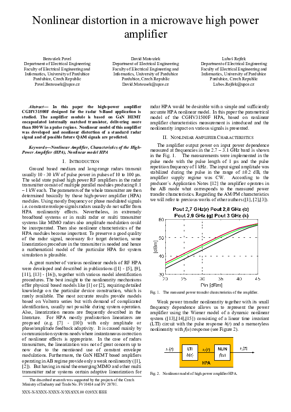 (PDF) Distortion in a Microwave High Power Amplifier Pavel