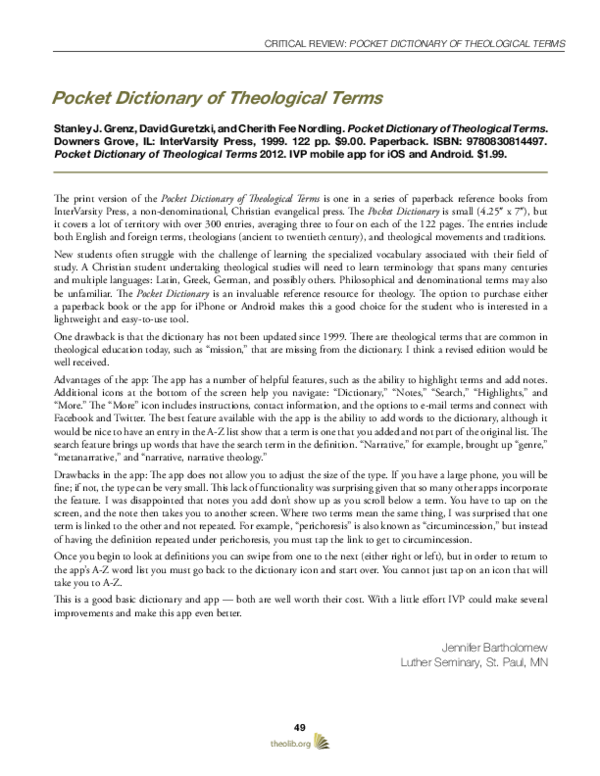 (PDF) Pocket Dictionary of Theological Terms Jennifer Bartholomew