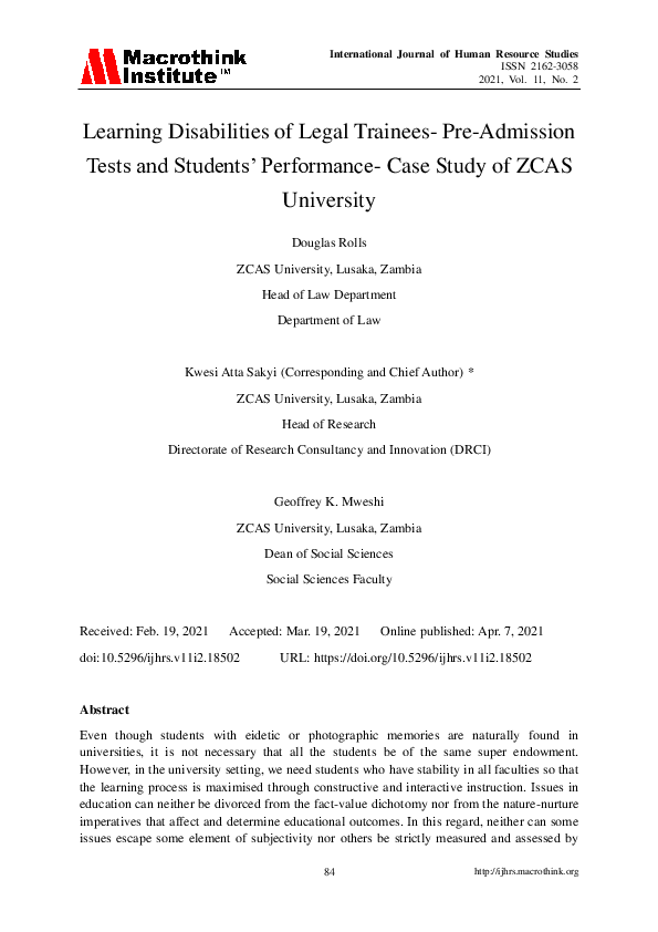(PDF) Learning Disabilities of Legal Trainees- Pre-Admission Tests and ...